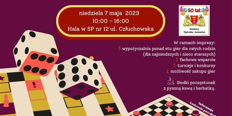 Powiększ grafikę: Plakat z informacjami o akcji Rodzinne Planszówki z Radą Dzielnicy Ujeścisko-Łostowice i z SP12