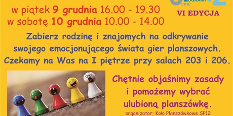Powiększ grafikę: Plakat z informacjami o akcji Rodzinne Planszówki w SP12