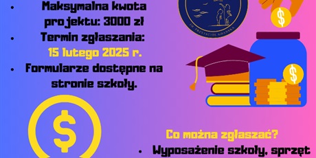 Powiększ grafikę: Plakat z informacjami o budżecie uczniowskim.