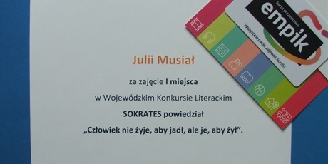 Julia Musiał z klasy 6a zdobyła I miejsce w Wojewódzkim Konkursie Literackim