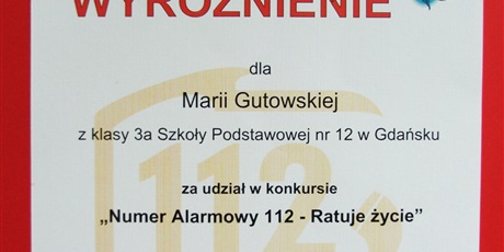 Marysia Gutowska otrzymała wyróżnienie w konkursie organizowanym przez Pomorski Urząd Wojewódzki w Gdańsku
