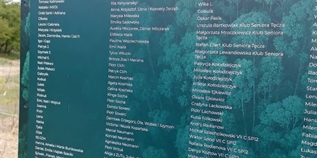 Powiększ grafikę: Tablica upamiętniająca osoby zaangażowane w sadzenie pierwszego gdańskiego mikrolasu przy zbiorniku Świętokrzyska II