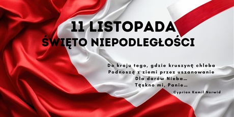 Powiększ grafikę: Flaga Polski z napisem 11 listopada Święto Niepodległości. 