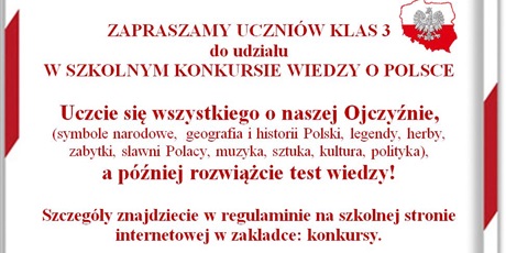 Szkolny konkurs Wiedzy o Polsce dla uczniów klas 3