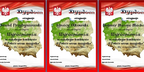 Wyniki  szkolnego konkursu wiedzy pt. “O Polsce wiem wszystko”  dla uczniów klas 3  SP 12 w Gdańsku