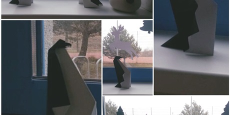 Powiększ grafikę: Zdjęcie 4 prace dzieci wykonane metodą origami - pingwiny